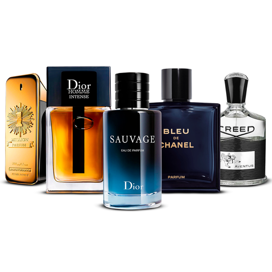 5er Parfüm-Set  –  1 Million, Dior Homme Intense, Sauvage, Bleu de Chanel und Creed Aventus  [je 100 ml]