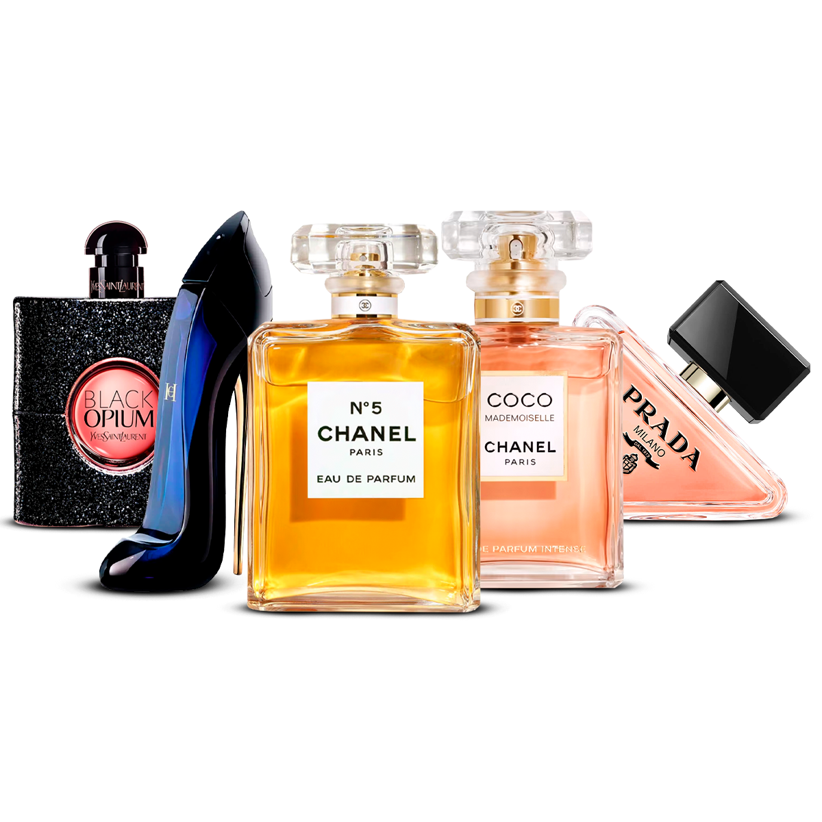 5er Parfüm-Set – Black Opium, Good Girl, Chanel N°5, Coco Mademoiselle und Prada Paradoxe [je 100 ml]