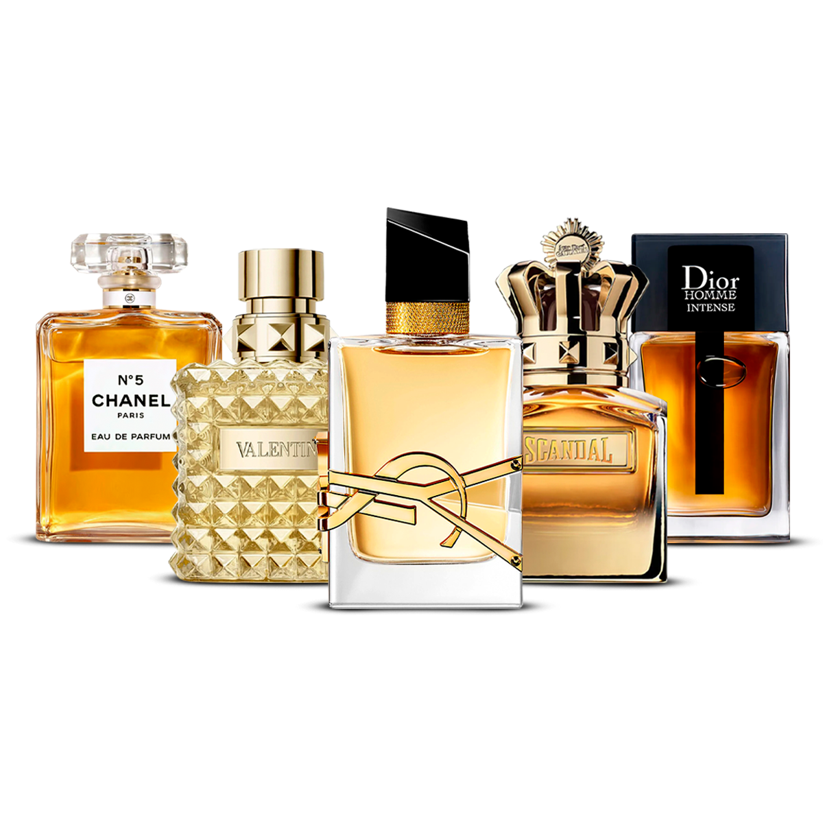 5er Parfüm-Set  – Chanel Nº5, Valentino Uomo, Yves Saint Laurent Libre, Scandal Pour Homme und Dior Homme Intense  [je 100 ml]