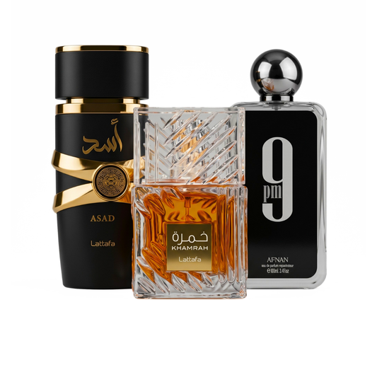 3er Parfüm-Set | Afnan 9PM + Lattafa Khamrah + Lattafa Asad 100 ml
