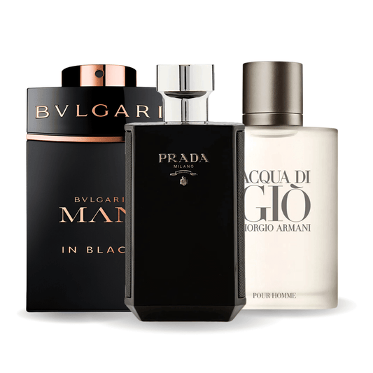3er Parfüm-Set | Bvlgari In Black, Giorgio Armani Acqua Di Gio, L'Homme Prada Intense 100 ml