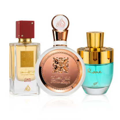3er Parfüm-Set | Fakhar Rose + Ana Abiyedh Rouge + Afnan Rare Tiffany 100 ml