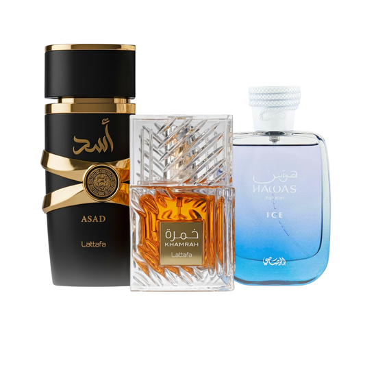 3er Parfüm-Set | Hawas Ice + Lattafa Asad + Khamrah 100 ml
