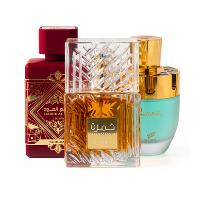 3er Parfüm-Set | Khamrah + Bade'e Al Oud Sublime + Afnan Rare Tiffany 100 ml