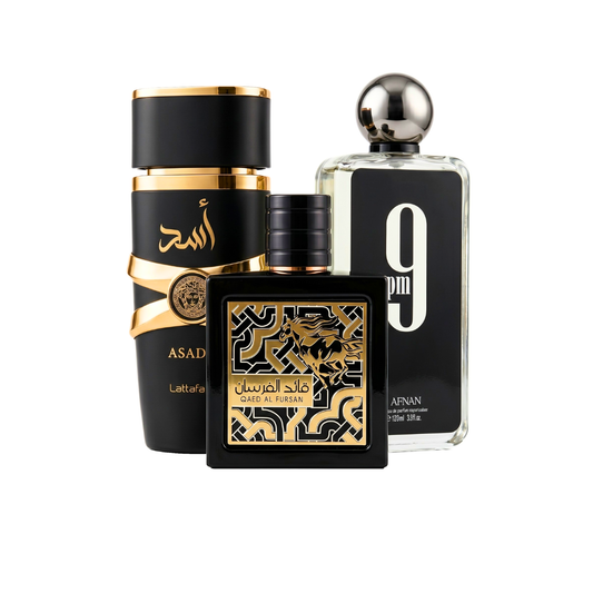 3er Parfüm-Set | Lattafa Asad + Afnan 9PM + Qaed Al Fursan 100 ml
