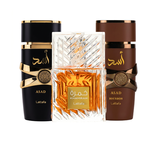 3er Parfüm-Set | Lattafa Asad + Asad Bourbon + Khamrah 100 ml