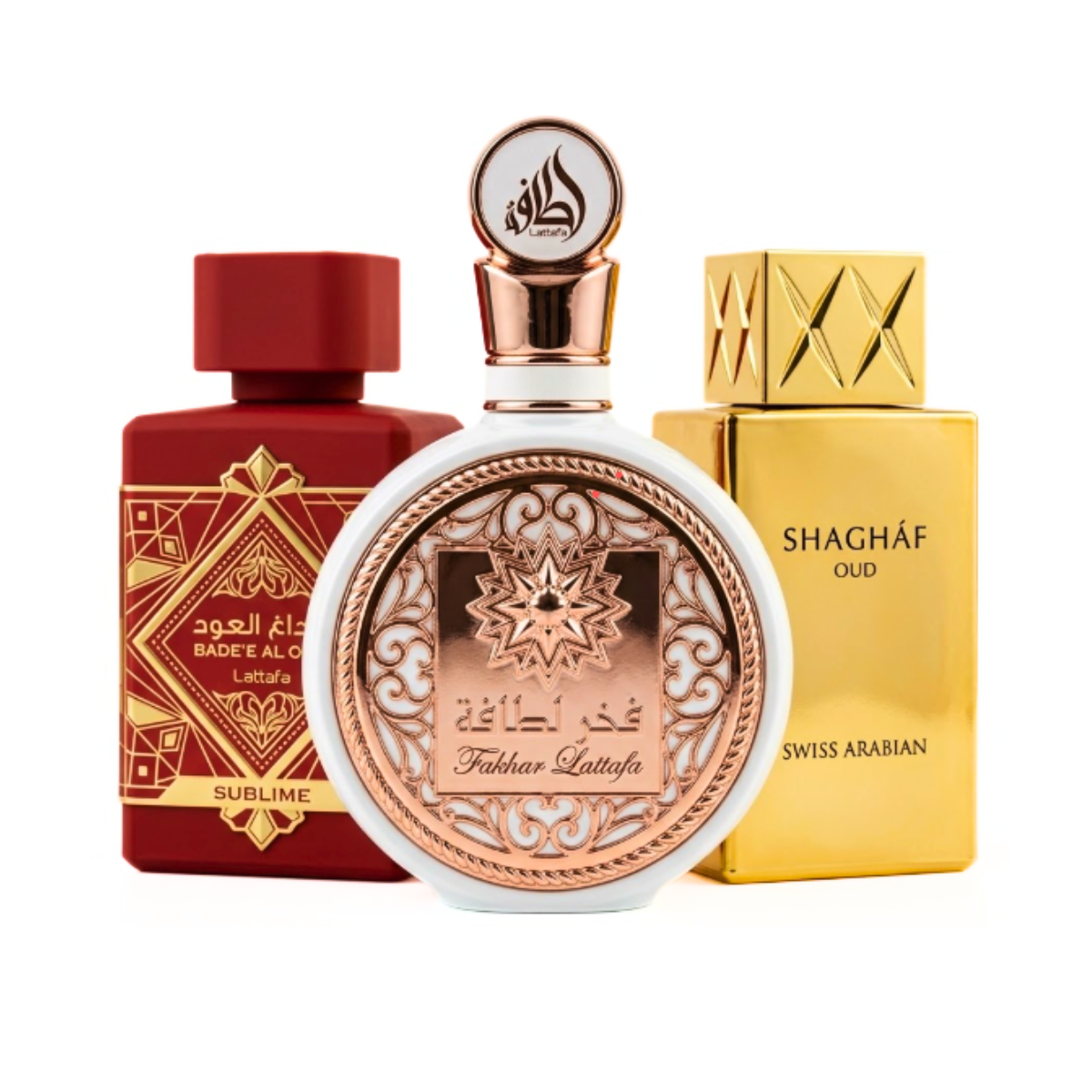 3er Parfüm-Set | Lattafa Sublime + Khamrah + Swiss Arabian Shaghaf Oud 100 ml