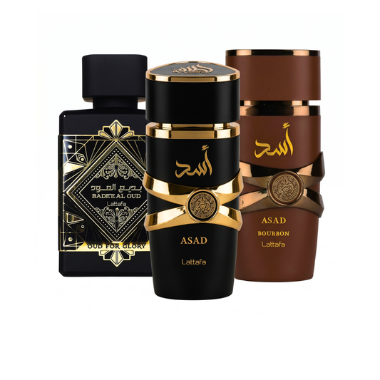3er Parfüm-Set | Qaed Al Fursan + Lattafa Asad + Afnan 9PM 100 ml