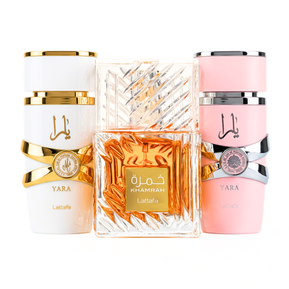 3er Parfüm-Set | Yara (Rosa) + Yara Moi + Khamrah 100 ml