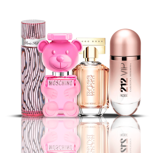 4er Parfüm-Set | 212 VIP Rose + Moschino Bubble Gum + Hugo Boss The Scent + Paris Hilton 100 ml