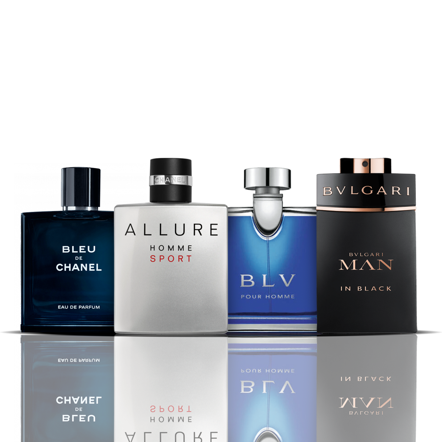 4er Parfüm-Set | Bleu de Chanel + Allure Sport + BLV + Bvlgari Man in Black 100 ml
