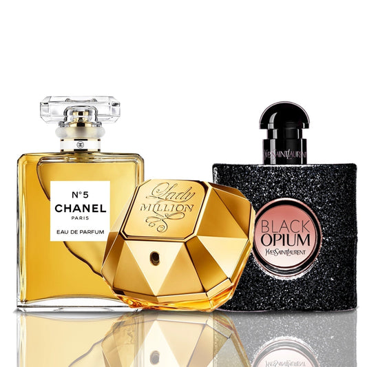 3er Parfüm-Set | Chanel N°5 + Lady Million + Black Opium