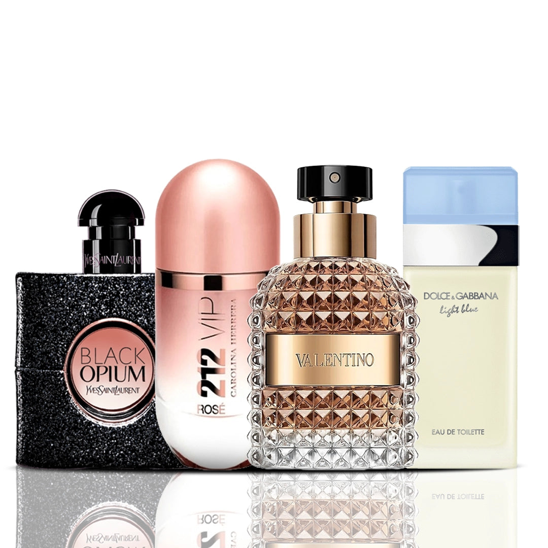 4er Parfüm-Set | Black Opium + 212 VIP Rose + Valentino + Dolce & Gabbana Light Blue 100 ml